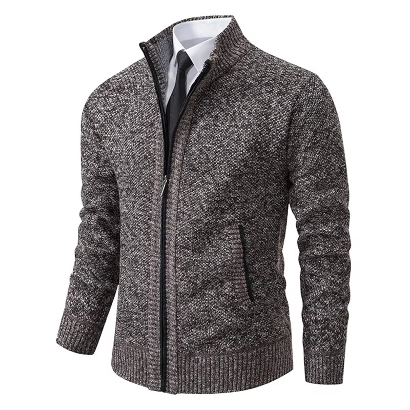 Men's Fleece Lined Stand Collar Zip Cardigan — Warm Casual Sports Coat for Fall and Winter