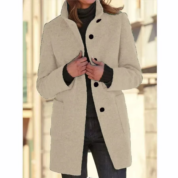Spring 2025 Women’s Cotton Coat Black Stand Collar Casual Long Sleeve with Button Pockets