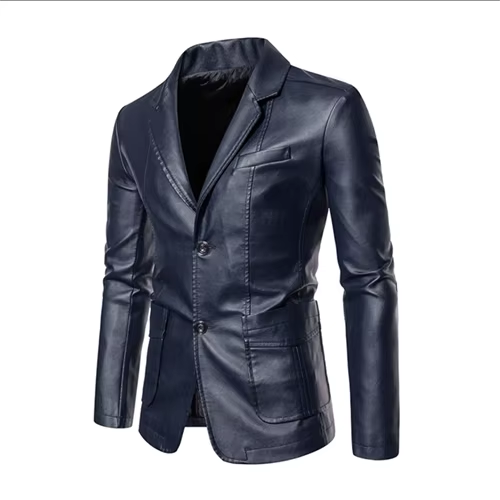 Men's Business Casual Leather Jacket with Suit Collar – Slim Fit, Black or Khaki, Sizes up to 5XL