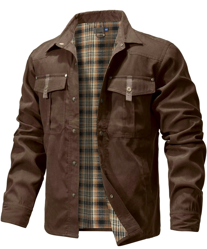 Men's Flannel Lined Shirt Jacket Western Style Snap Button Overshirt