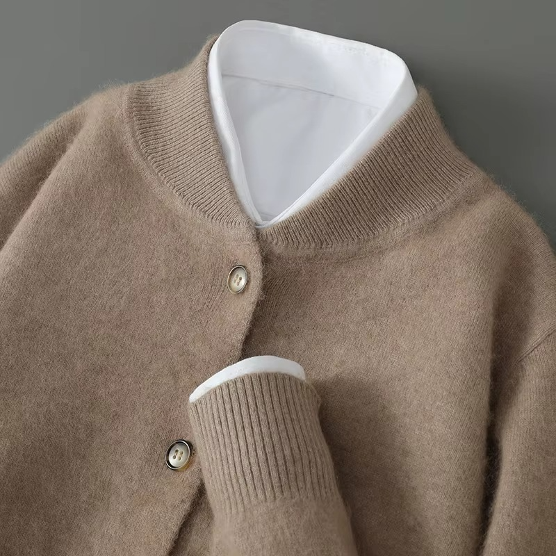 Men's Mink Cashmere Stand Collar Cardigan Sweater, Loose Fit Knitted Coat