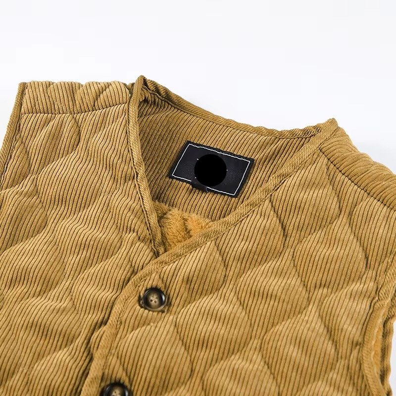 Men's Corduroy Padded Vest with Diamond Stitch, Warm V-Neck Workwear Jacket