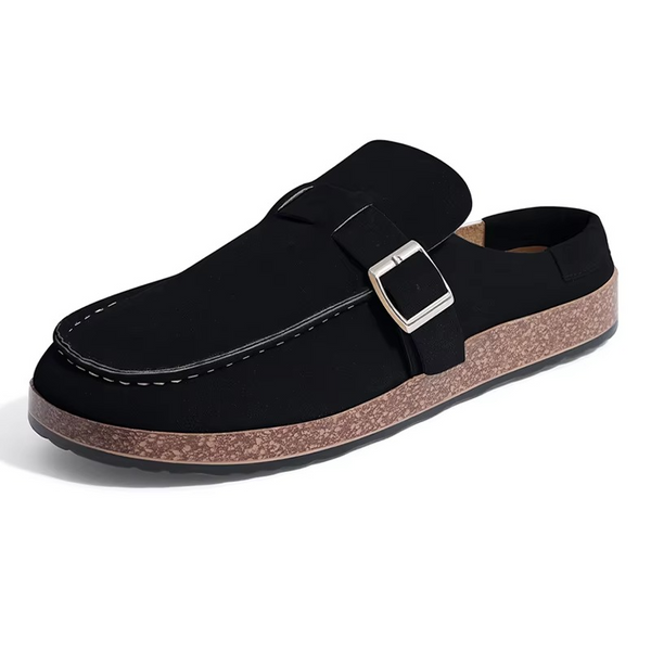 Suede Comfort Clogs for Women Adjustable Buckle Soft Insole Casual Flat Mules