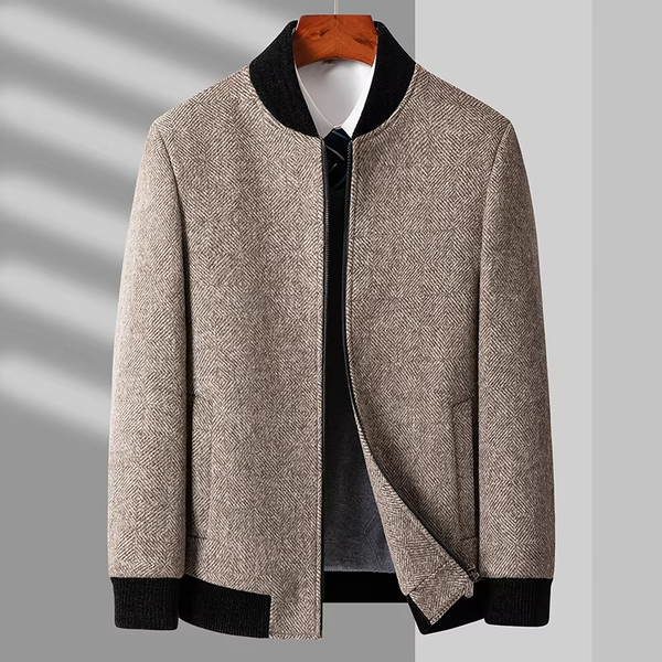 Men's Wool Blend Jacket – Gray Coffee Round Collar Business Casual Coat