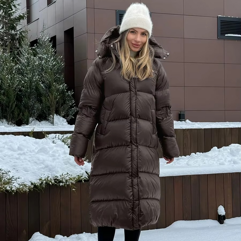 Women's Long Hooded Puffer Jacket, Thick Cotton Padded Winter Overcoat