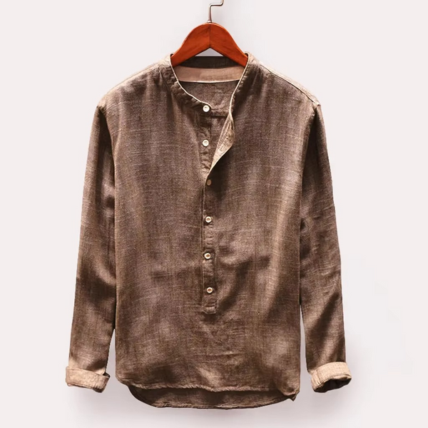 Men's 2025 Solid Color Cotton-Linen Long Sleeve Shirt
