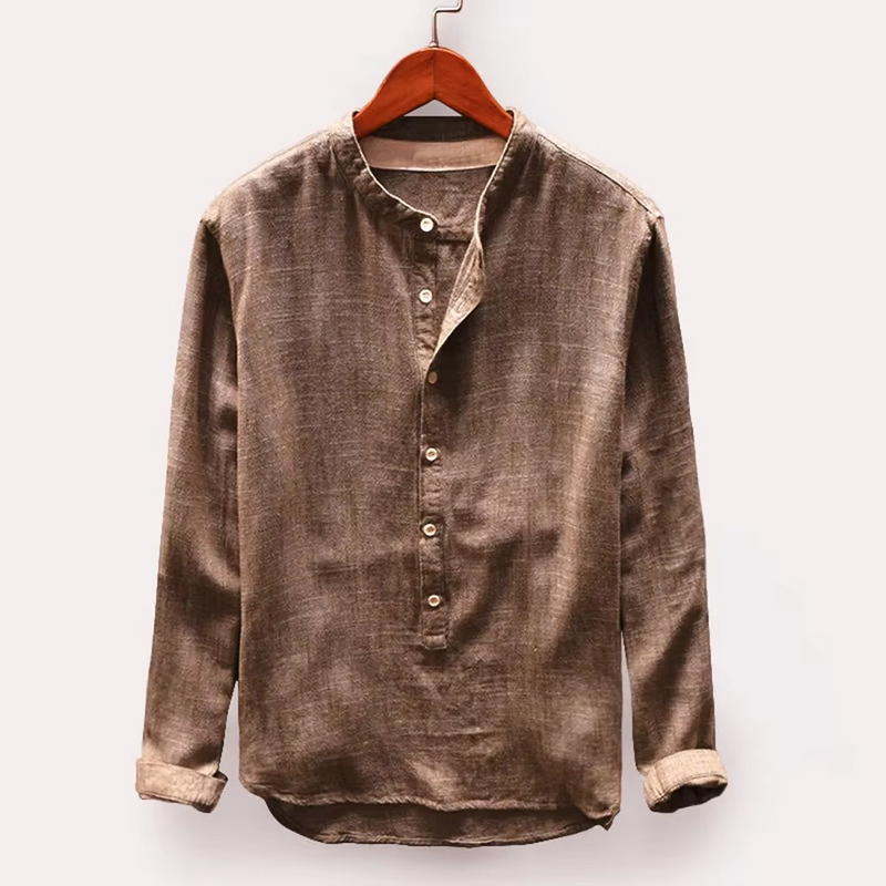 Men's 2025 Solid Color Cotton-Linen Long Sleeve Shirt