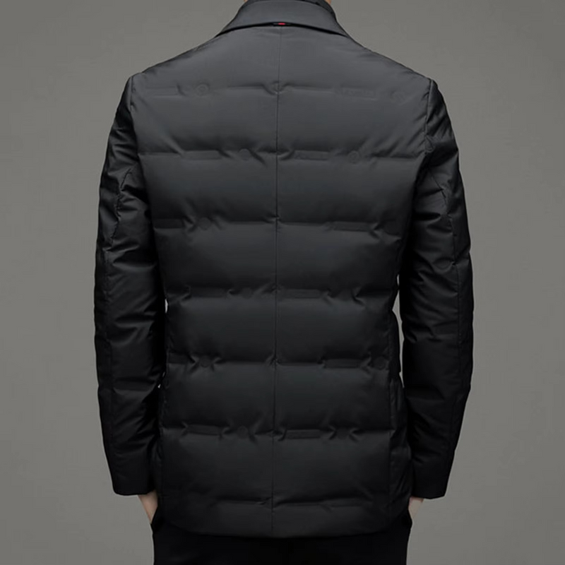 Men’s High Collar Winter Cotton Suit Coat with Zipper and Quilted Outer Layer