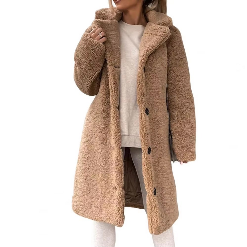 Women's Long Teddy Faux Fur Winter Trench Coat Oversized Warm Outwear