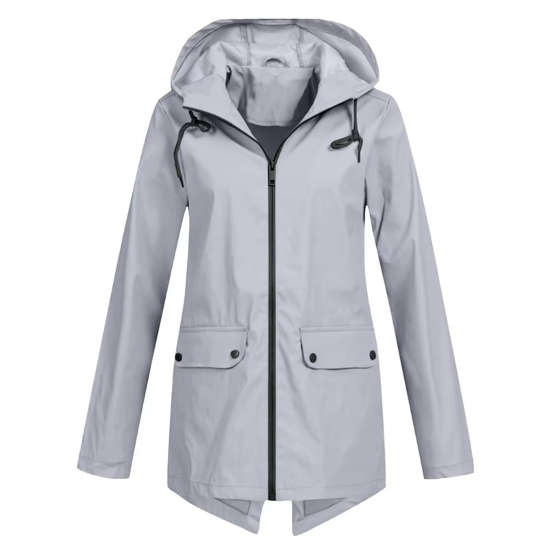 Women's Waterproof Hooded Velvet-Lined Windbreaker Trench Coat for Autumn and Winter