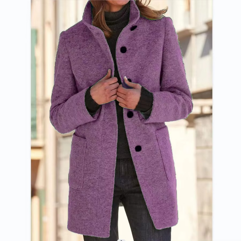 Retro Wool Blend Stand Collar Jacket for Women