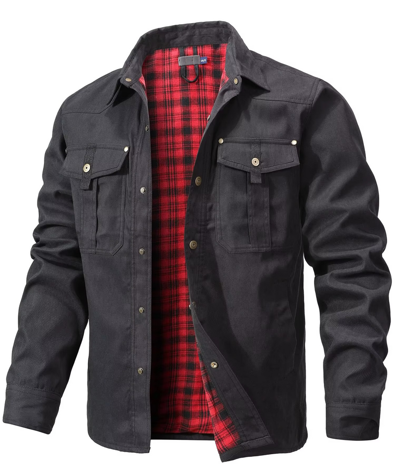 Men's Flannel Lined Shirt Jacket Western Style Snap Button Overshirt