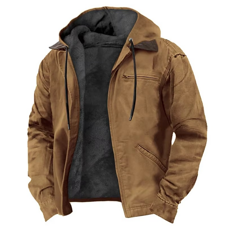 Men's Winter Fleece Hooded Jacket with Zipper Pockets