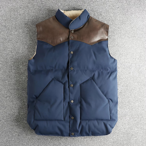 Retro PU Spliced Men’s Light Warm Sleeveless Vest