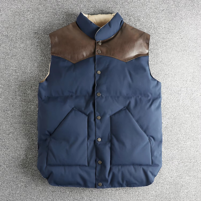 Retro PU Spliced Men’s Light Warm Sleeveless Vest