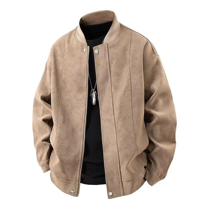 Spring 2025 Men's Lightweight Hong Kong Style Leather Jacket, Casual Youth Streetwear