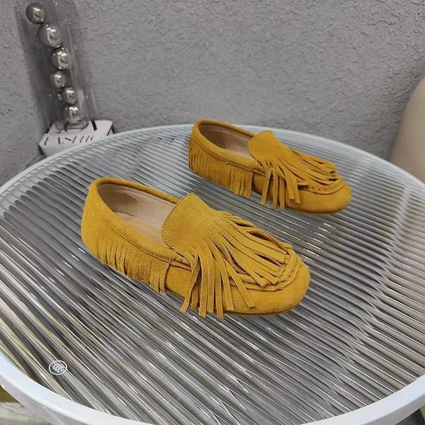 Women's Spring 2024 Mossy Cowhide Tassel Flats