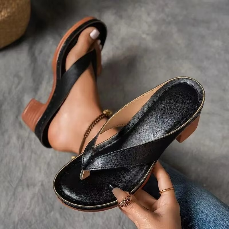 Summer 2025 Women’s High Heel Clip Toe Sandals, Plus Size Up to 11, Thick Heel Slippers