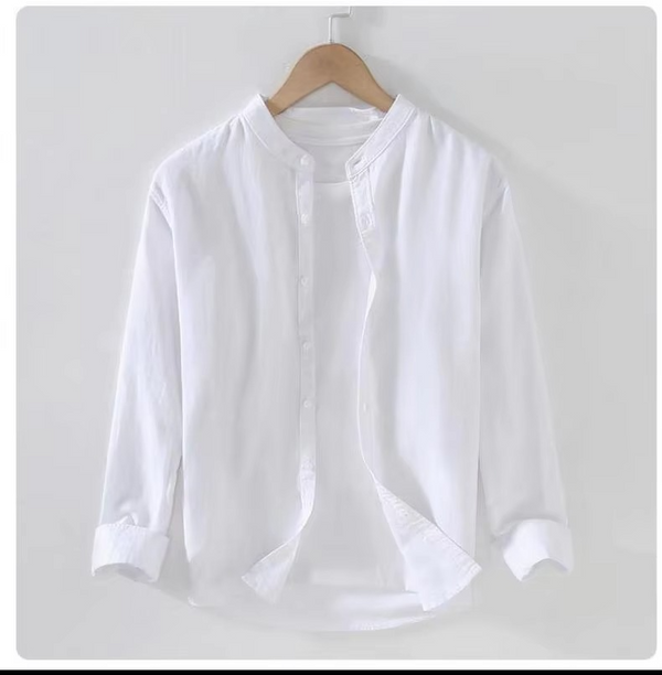Men's Vintage Linen Stand Collar Long Sleeve Shirt, M-3XL Lightweight Streetwear Button-Up