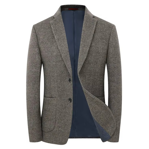 Men’s Elegant Wool Tweed Blazer in Beige, Coffee, and Gray – Business Casual Winter Jacket