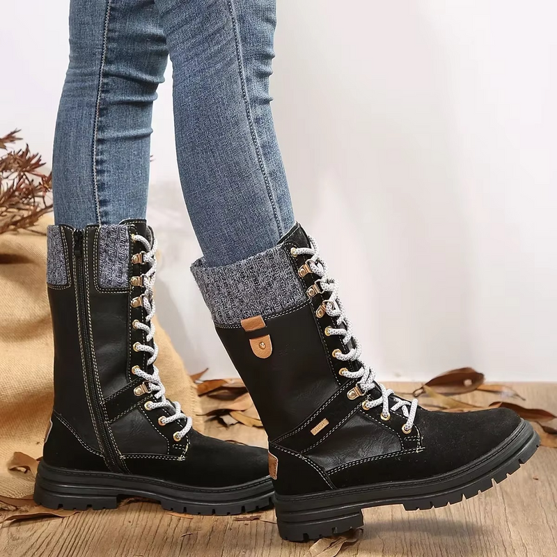 Retro Lace Up Mid Calf Winter Boots for Women