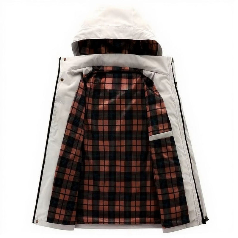 Men's Waterproof Soft Shell Hooded Windbreaker Jacket with Warm Fleece Lining