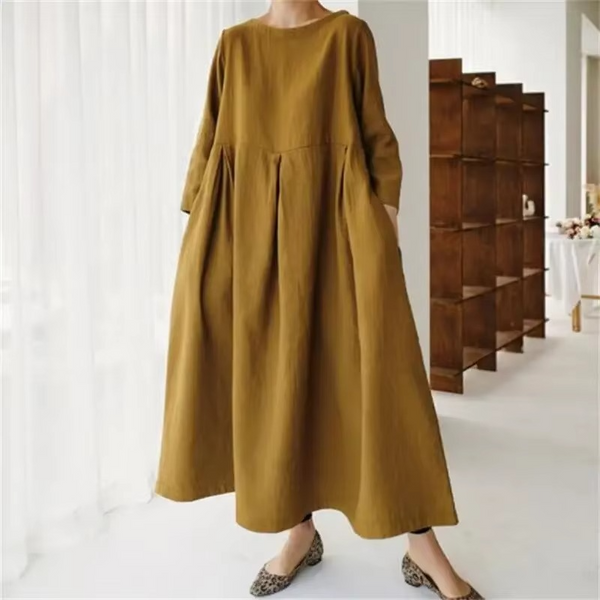 Plus Size Cotton Linen Maxi Dress For Women, Loose Fit Round Neck Pullover, Spring Summer 2024