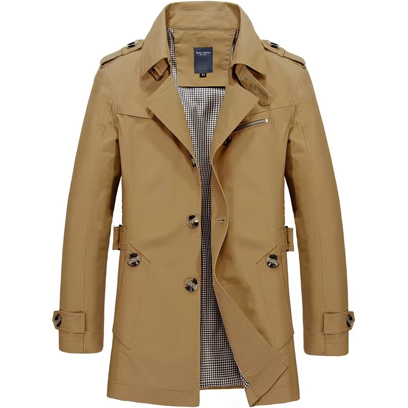 Men's Classic Single Breasted Trench Coat Casual Business Overcoat