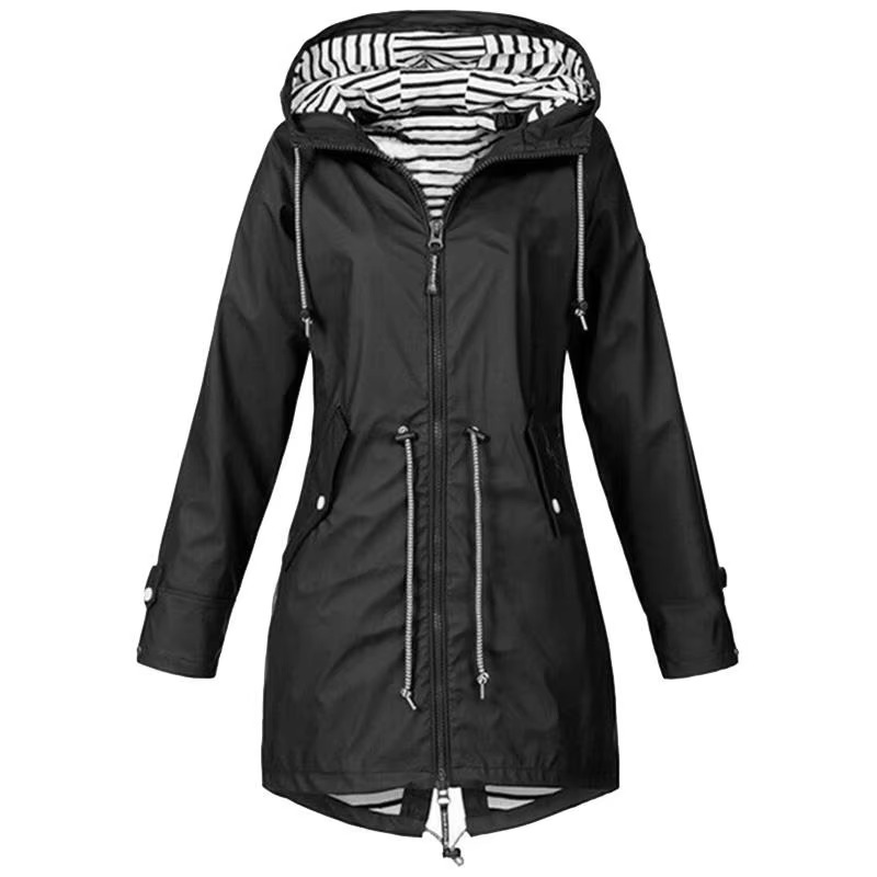 Womens Lightweight Waterproof Rain Jacket With Adjustable Drawstring For Everyday Outdoor Wear