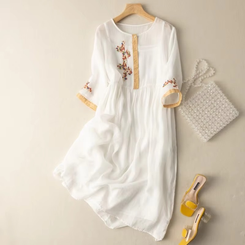 Elegant Cotton Linen Sleeveless Summer Dress, Chinese Ethnic Inspired French Silhouette
