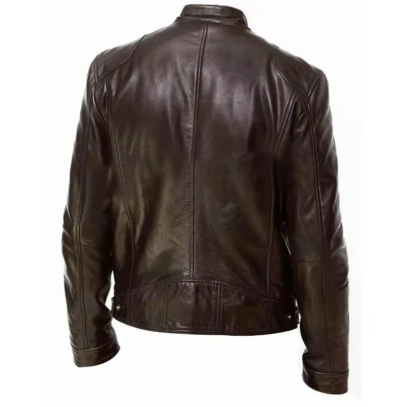 Men's Slim Fit PU Leather Jacket, Stand Collar, Anti‑Wind Motorcycle Style
