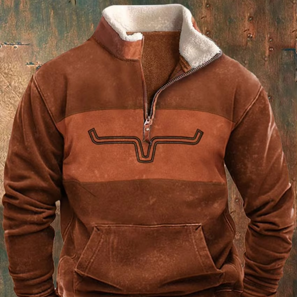 Men’s Retro 3D Printed Hooded Jacket with Leather Collar and Zipper Closure