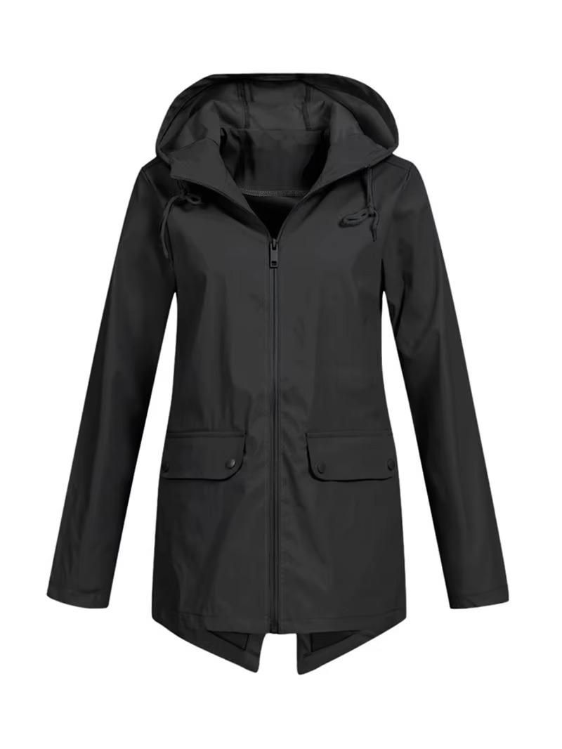 Women's Waterproof Hooded Velvet-Lined Windbreaker Trench Coat for Autumn and Winter