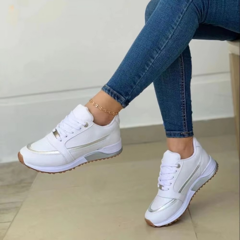 2025 Round Toe Thick Sole Casual Fashion Sneakers with Gold Stripe
