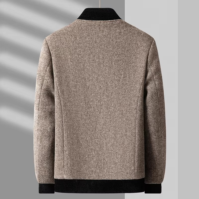 Men's Wool Blend Jacket – Gray Coffee Round Collar Business Casual Coat