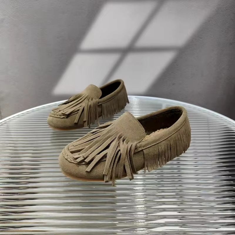 Women's Spring 2024 Mossy Cowhide Tassel Flats