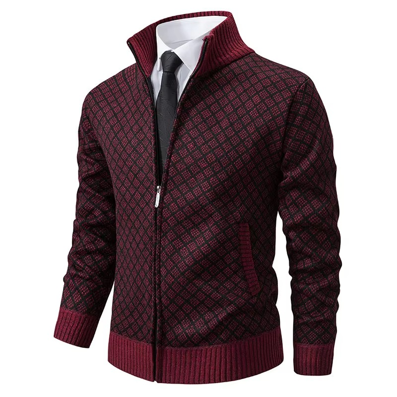 Men's Knitted Stand Collar Zipper Cardigan Sweater Casual Loose Fit