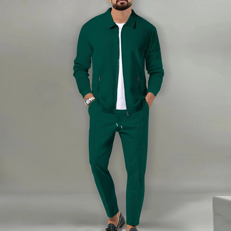Men's 2-Piece Set Long Sleeve Polo Jacket Shirt with Matching Drawstring Pants
