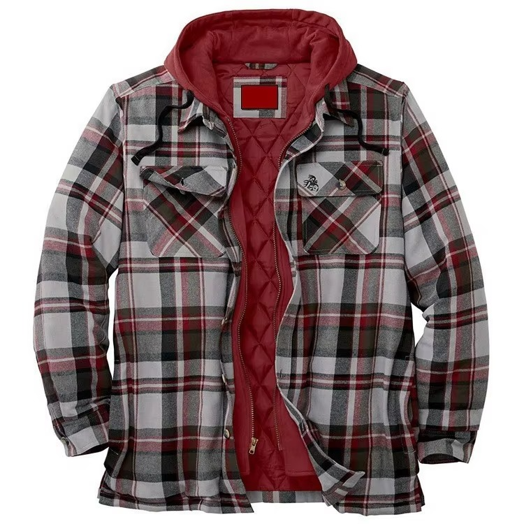 Men's Checkered Cotton Hooded Jacket, Thick Warm Casual Coat, Sizes S–5XL