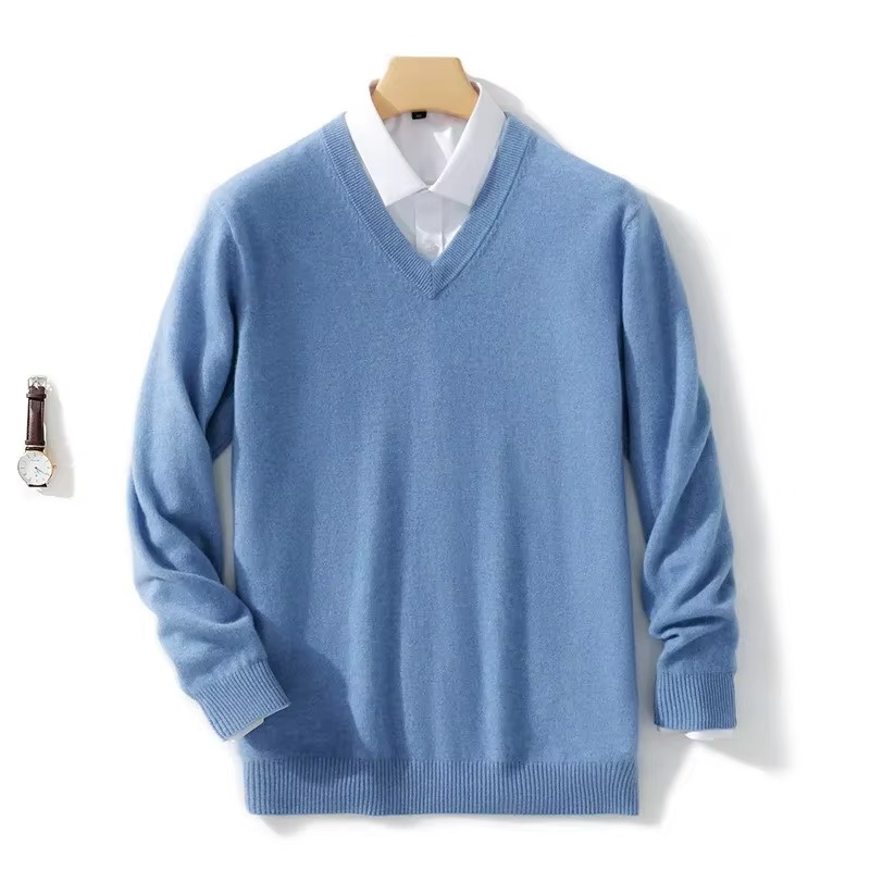 Men's V-Neck Wool Blend Sweater – Warm Knit Pullover, Winter Casual Fit, Sizes up to 5XL