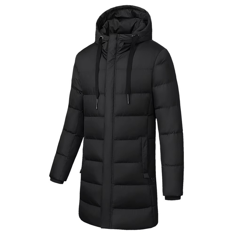 Long Hooded Heated Down Coat with USB Warming Technology