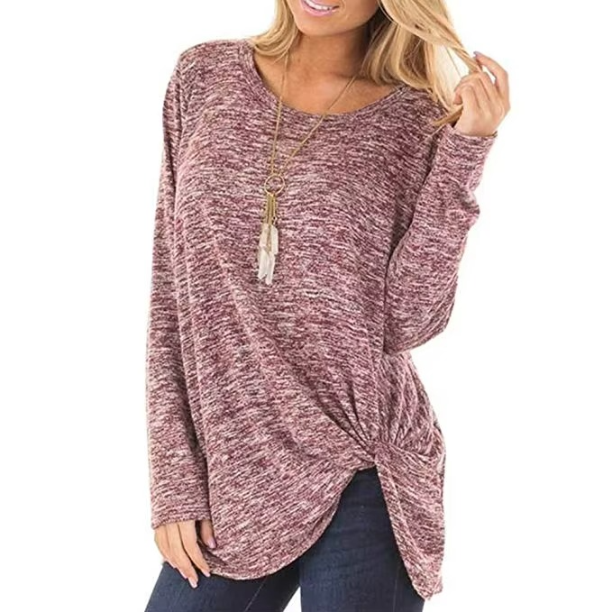 Women’s Cold Shoulder Long Sleeve Twist Knot Casual Tunic Top