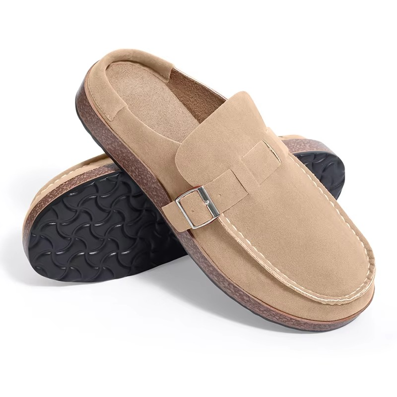 Suede Comfort Clogs for Women Adjustable Buckle Soft Insole Casual Flat Mules