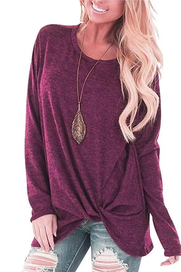 Women’s Cold Shoulder Long Sleeve Twist Knot Casual Tunic Top