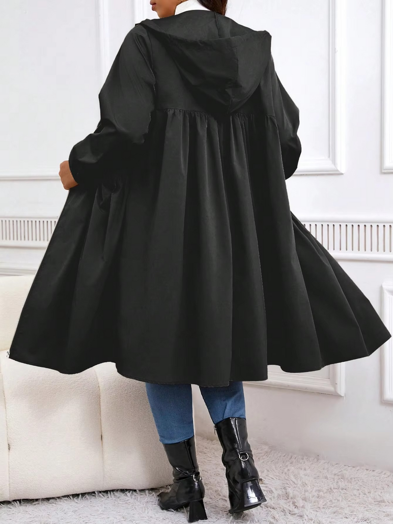 Women's Plus Size Zip Up Hooded Coat with Drawstring Waist and Pockets for Fall and Winter