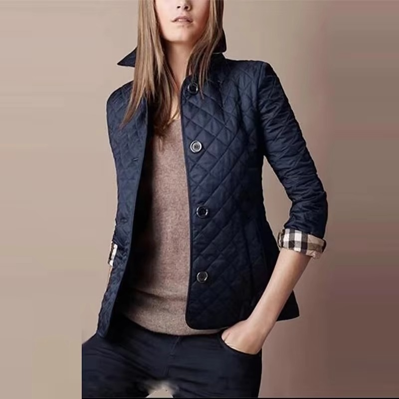 Women’s Winter Lapel Down Coat, Single Breasted Long Sleeve Slim Cotton Jacket with Pockets