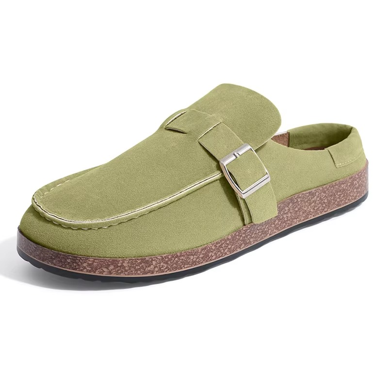 Suede Comfort Clogs for Women Adjustable Buckle Soft Insole Casual Flat Mules