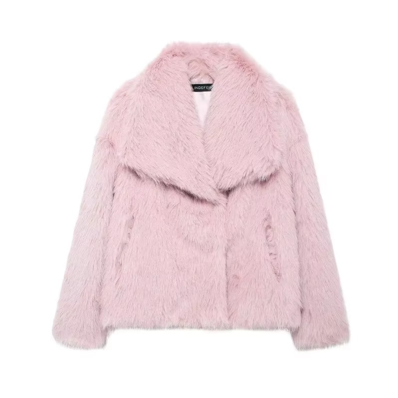 Women’s Elegant Faux Fur Coat, Fluffy Long Sleeve Lapel Jacket for Autumn and Winter