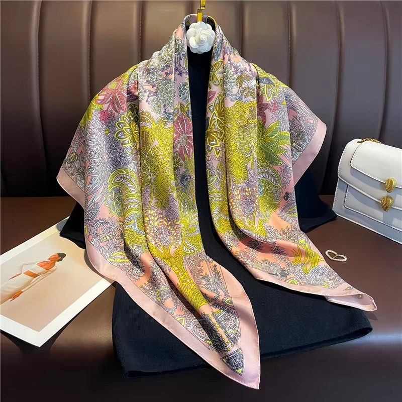 Summer Polka Dot and Stripe Silk Square Scarf for Women 35×35 Inch