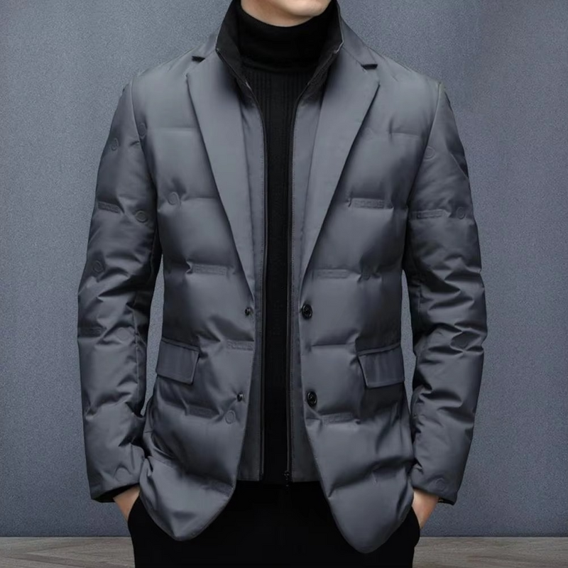 Men’s High Collar Winter Cotton Suit Coat with Zipper and Quilted Outer Layer